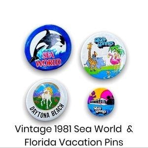 Vintage 1981 Sea World &
Florida Vacation Pins